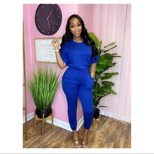 Large Women’s Blue Two Piece Pants Set Outfit
